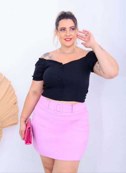 Short Saia Plus Com Fivela Feminino Prissado - Imagem 2