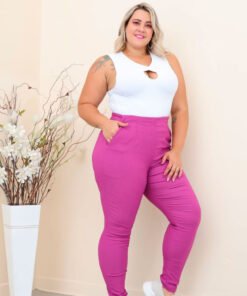 Calça Plus Size Com Prega Roxo Estilo Zara