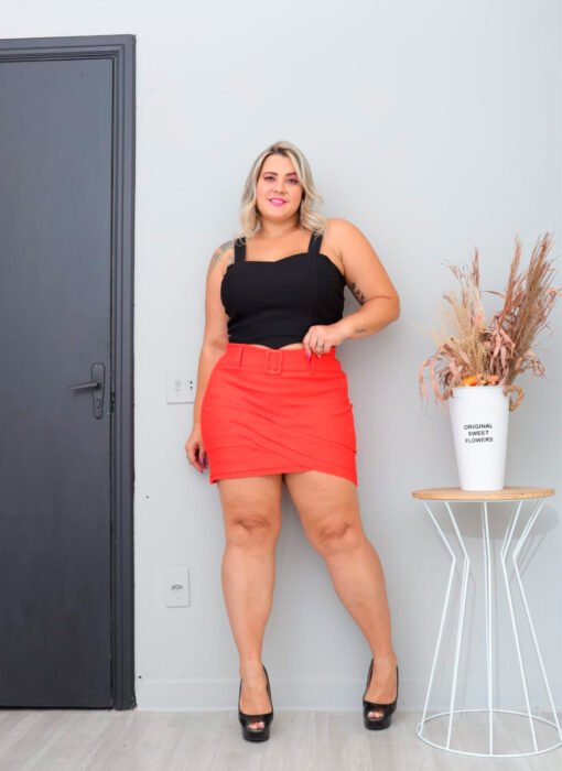 Short Saia Plus Feminino Com Cinto Fivela - Imagem 5