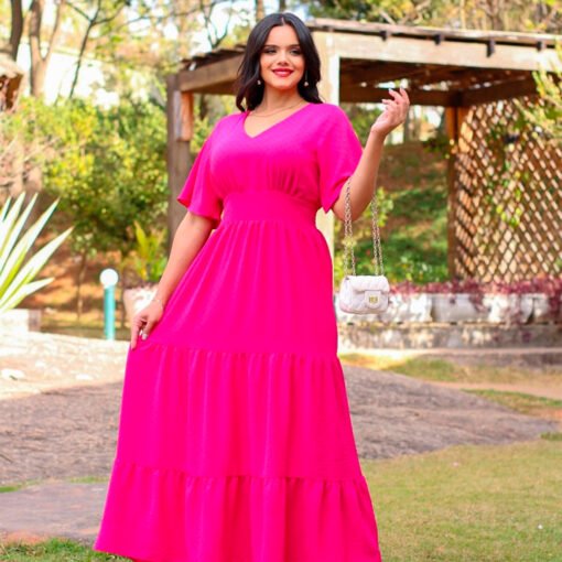 Vestido gola V Plus
