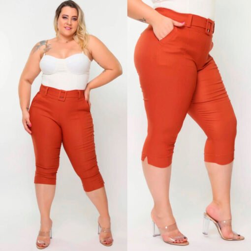 Calça Capri Plus Feminina Com Cinto - Imagem 6