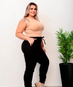 Calça Jogger Plus Preta Feminina Com Amare