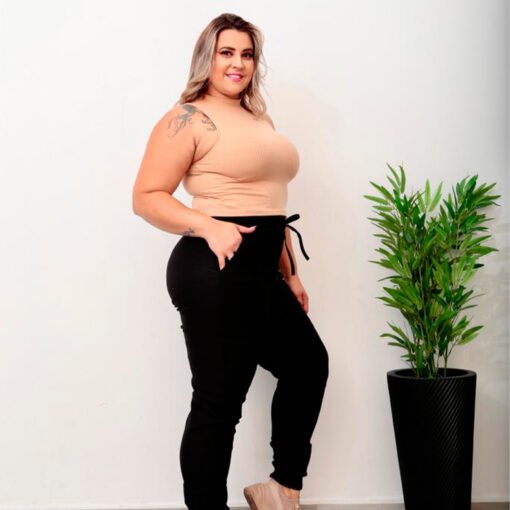 Calça Jogger Plus Preta Feminina Com Amare