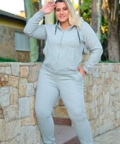 Conjunto Calça Moletom e Jaqueta Feminin Plus Size no Brás