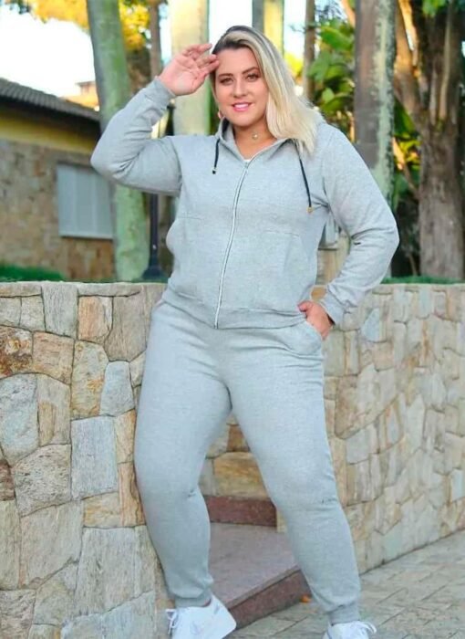 Conjunto Calça Moletom e Jaqueta Feminin Plus Size no Brás