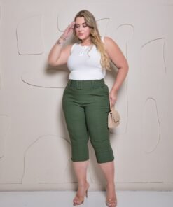 Calça Capri Plus Feminina Com Cinto