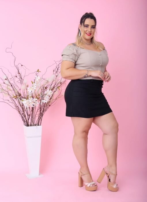 Short Saia Plus Com Fivela Feminino Prissado - Imagem 6