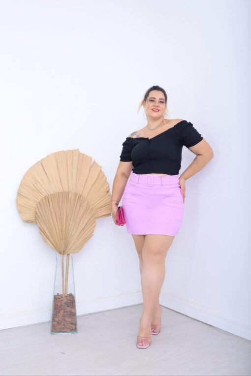 Short Saia Plus Com Fivela Feminino Prissado - Imagem 5