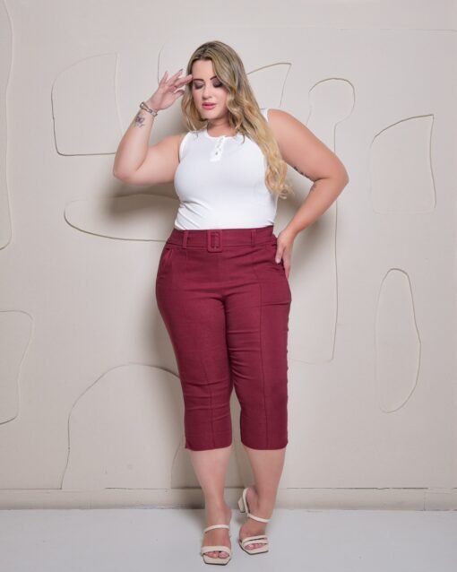 Calça Capri Plus Feminina Com Cinto - Imagem 7